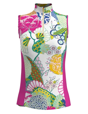 AB SPORT Women's Japanese Garden Print Sleeveless Zip Mock Polo - GP03-JPGWO