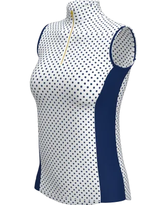 AB SPORT Women's Polka Dot Print Sleeveless Zip Mock Polo GP03-WNPDN