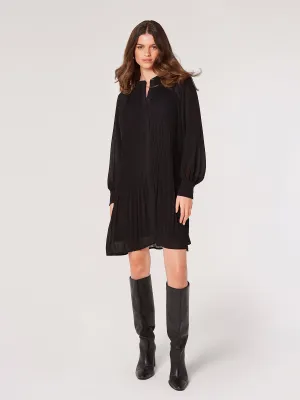 Apricot Plisse Long Sleeve Chiffon Dress