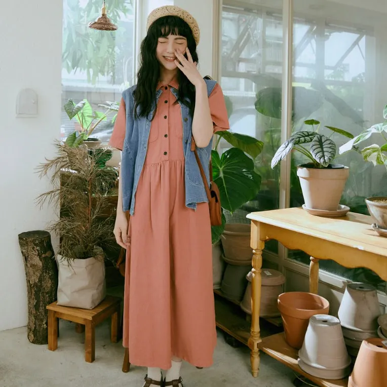Casual Cotton Button Pocket Long Maxi Shirt Dress