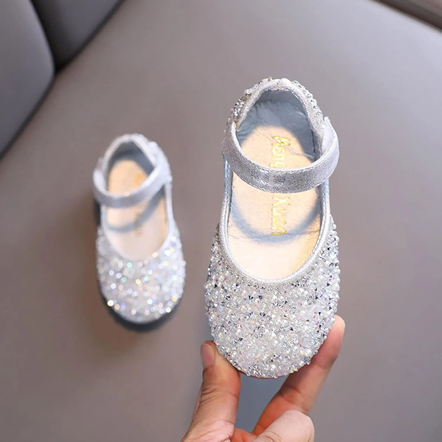 Girls Mary Jane Rhinestone Dress Shoes Baby Toddler Slip On Ballet Big Kids Flat for Party Wedding Christmas