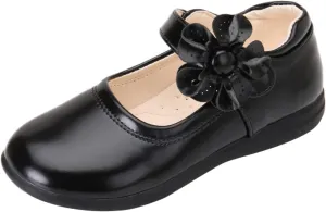 Girls Mary Jane School niform Shoes Non-Slip Hook and Loop Princess Flower Flat for Birthday Wedding Pary