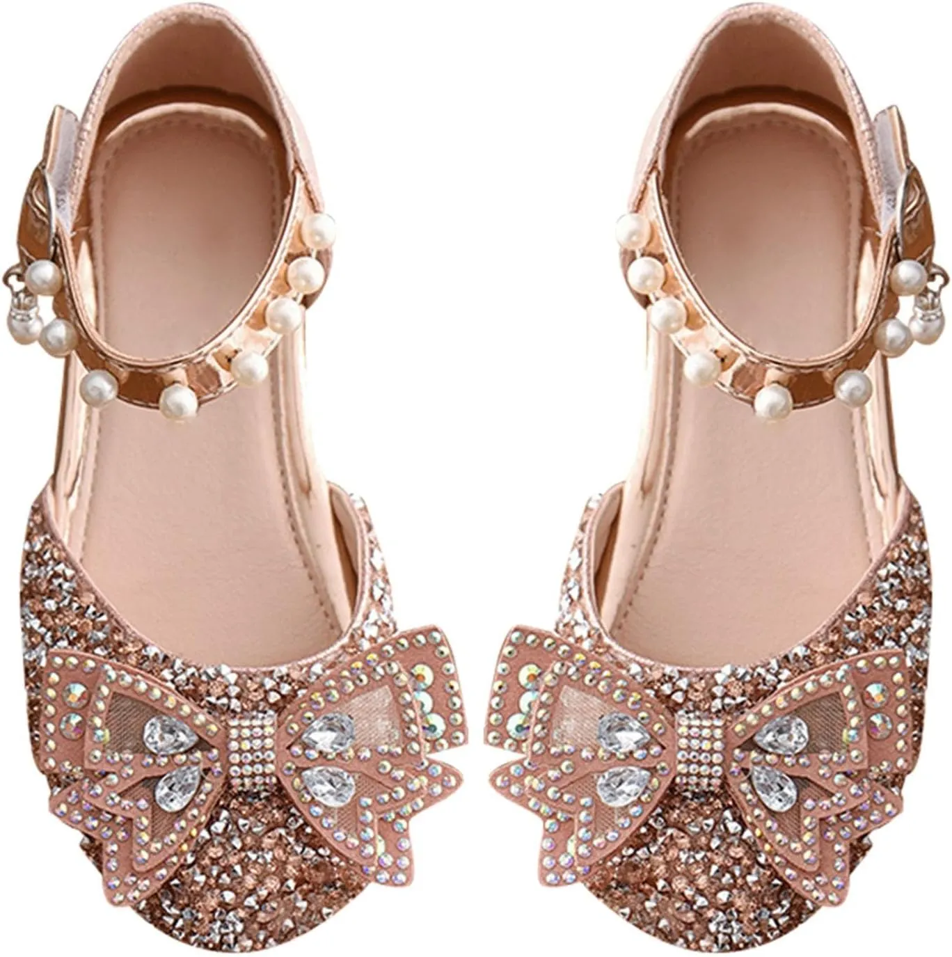 Kid Girls Mary Jane Ballerina Shoes with Pearl Ballet Sequined Shoes Wedding Dress Slip on Shoes for Toddler Girl