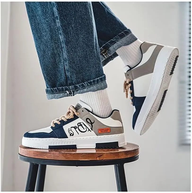 Mens Lace Up Comfortable Skate Casual Shoes Color-Blocking Trend Low Top Breathable Tennis Shoes
