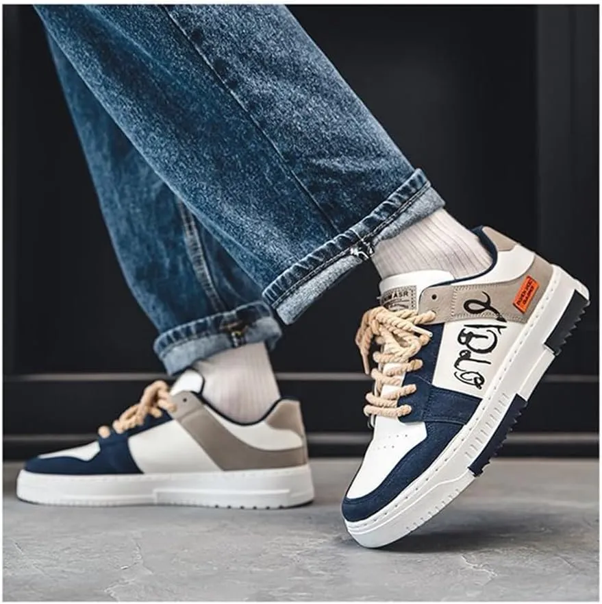 Mens Lace Up Comfortable Skate Casual Shoes Color-Blocking Trend Low Top Breathable Tennis Shoes