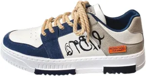 Mens Lace Up Comfortable Skate Casual Shoes Color-Blocking Trend Low Top Breathable Tennis Shoes