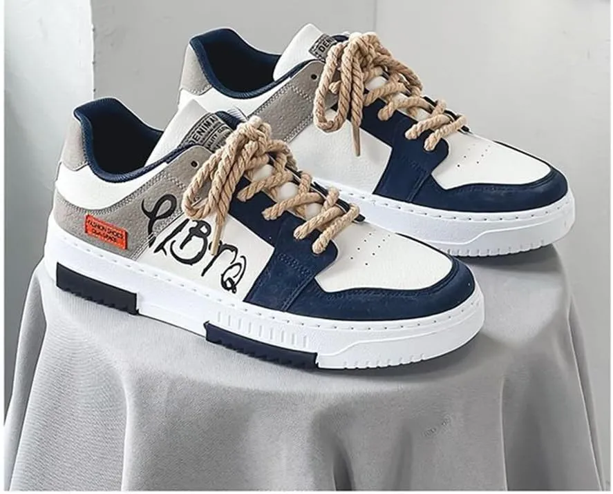 Mens Lace Up Comfortable Skate Casual Shoes Color-Blocking Trend Low Top Breathable Tennis Shoes