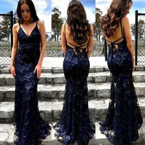 Mermaid Sexy Prom Dress Vintage Backless Lace Prom Dress ER2053