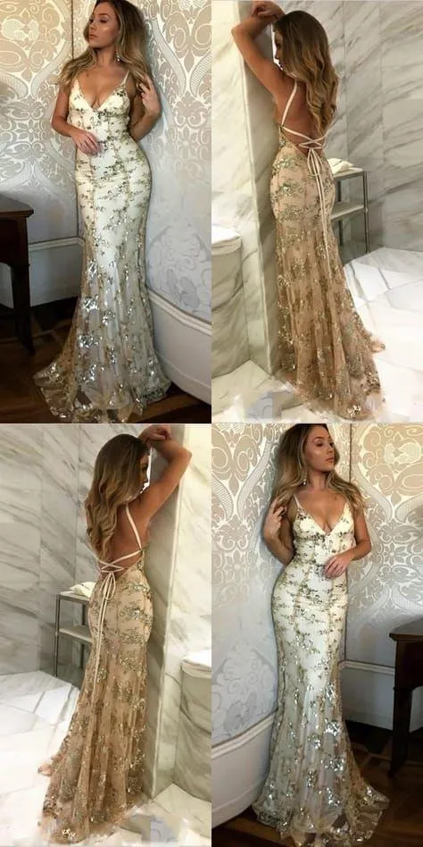 Mermaid Sexy Prom Dress Vintage Backless Lace Prom Dress ER2053