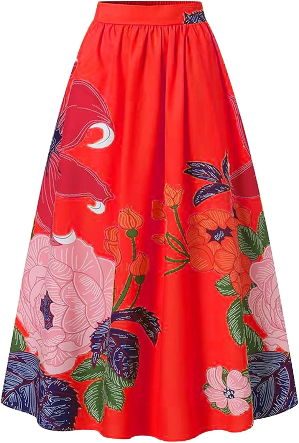 Miyaomn Women's Boho Floral Printed Maxi Skirt Summer Beach High Waisted Mopping Floor Length A Line Long Skirts with Pockets