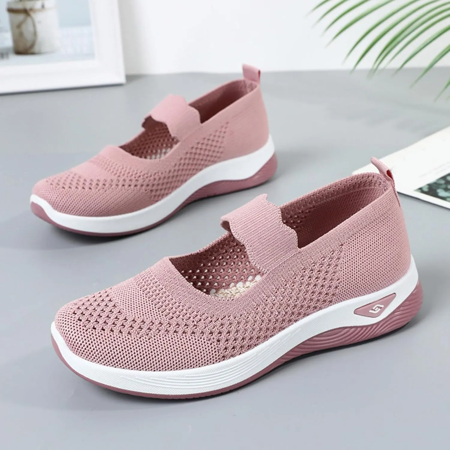 Orthopedic Sneakers for Women Non-Slip Arch Support Walking Shoes Lightweight Mesh Breathable Slip-On Sneakers Diabetic Shoes Athletic Tennis Shoe Comfortable Loafers Footwear