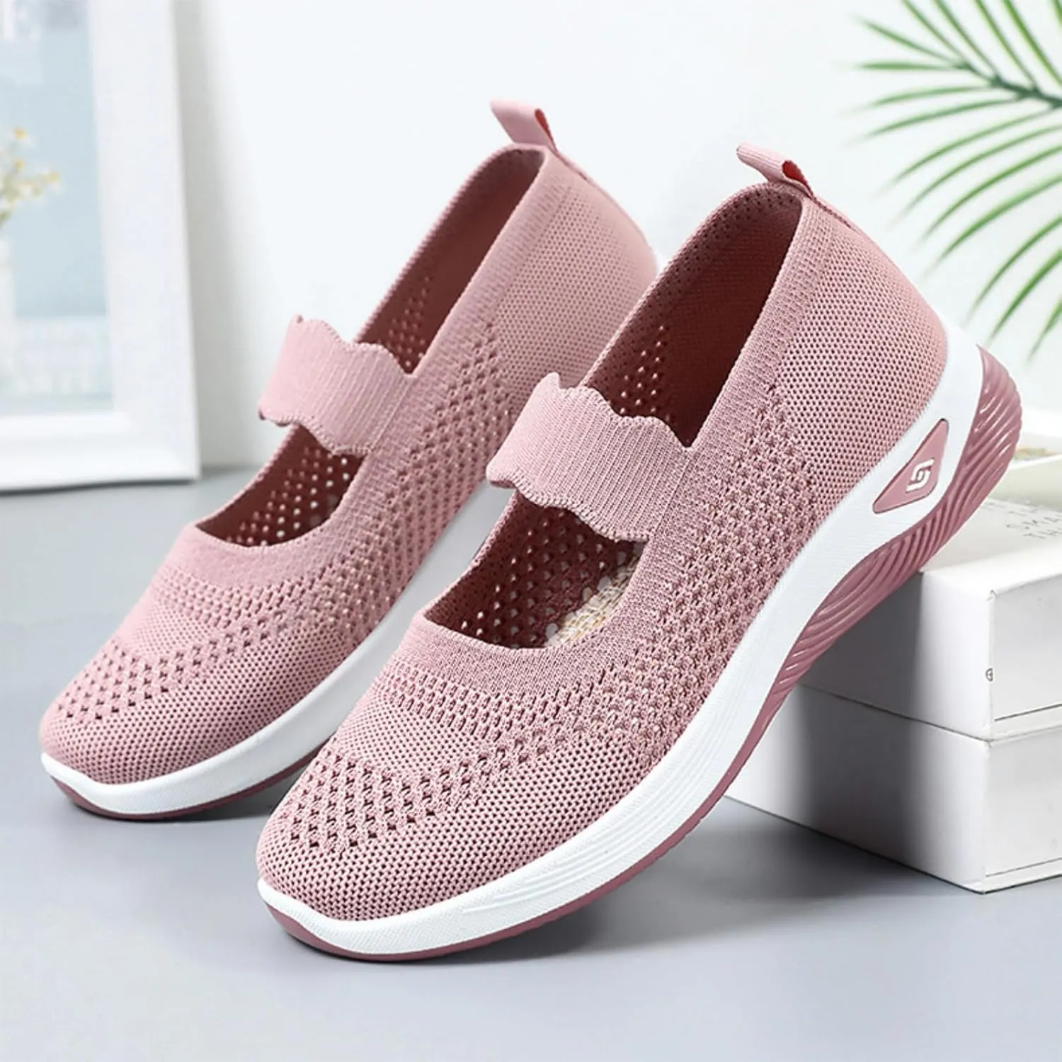 Orthopedic Sneakers for Women Non-Slip Arch Support Walking Shoes Lightweight Mesh Breathable Slip-On Sneakers Diabetic Shoes Athletic Tennis Shoe Comfortable Loafers Footwear