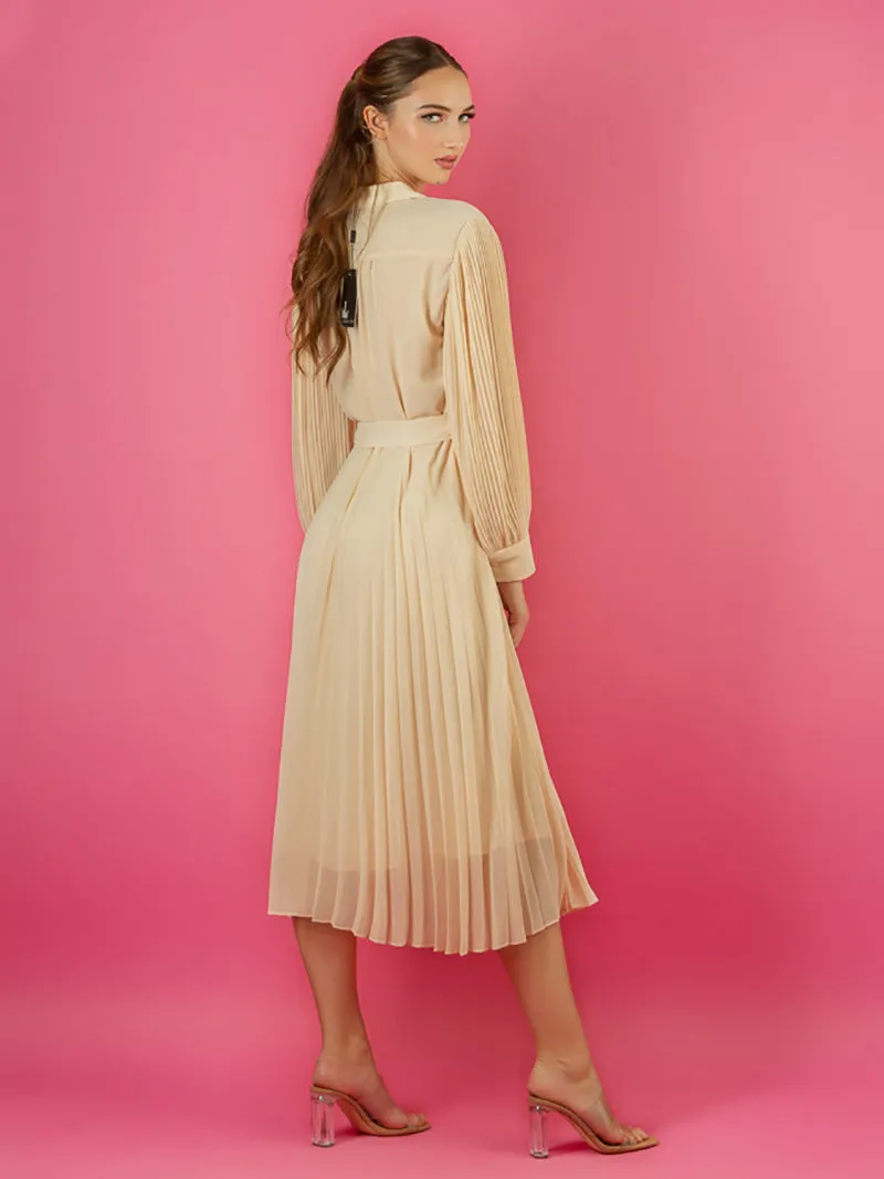Pleated Button Down Shirt Dress
