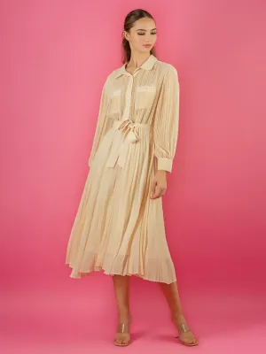 Pleated Button Down Shirt Dress