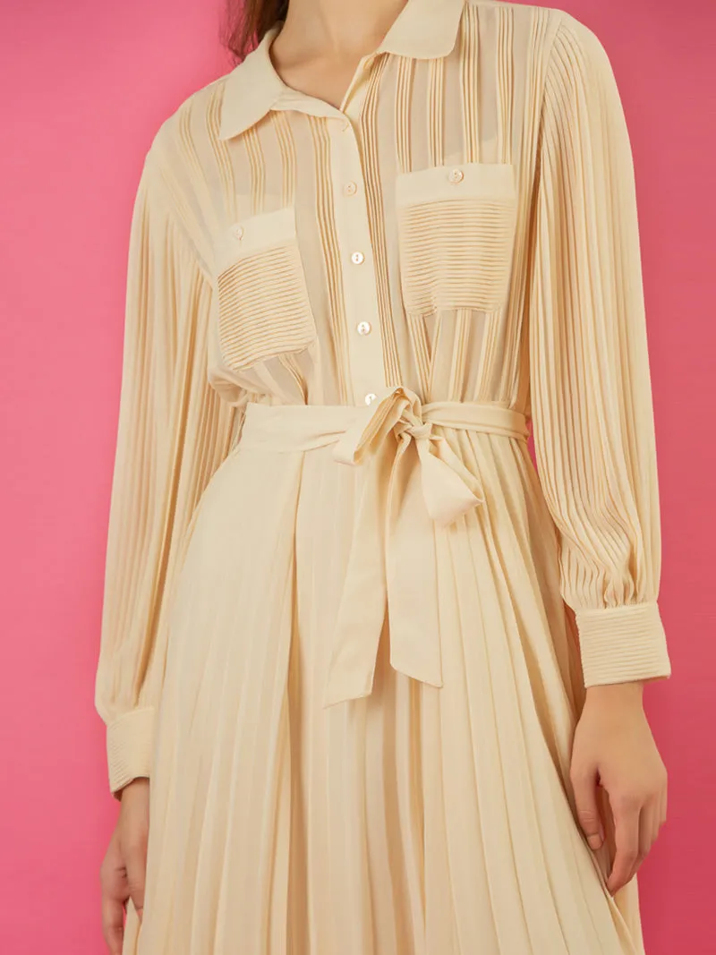 Pleated Button Down Shirt Dress