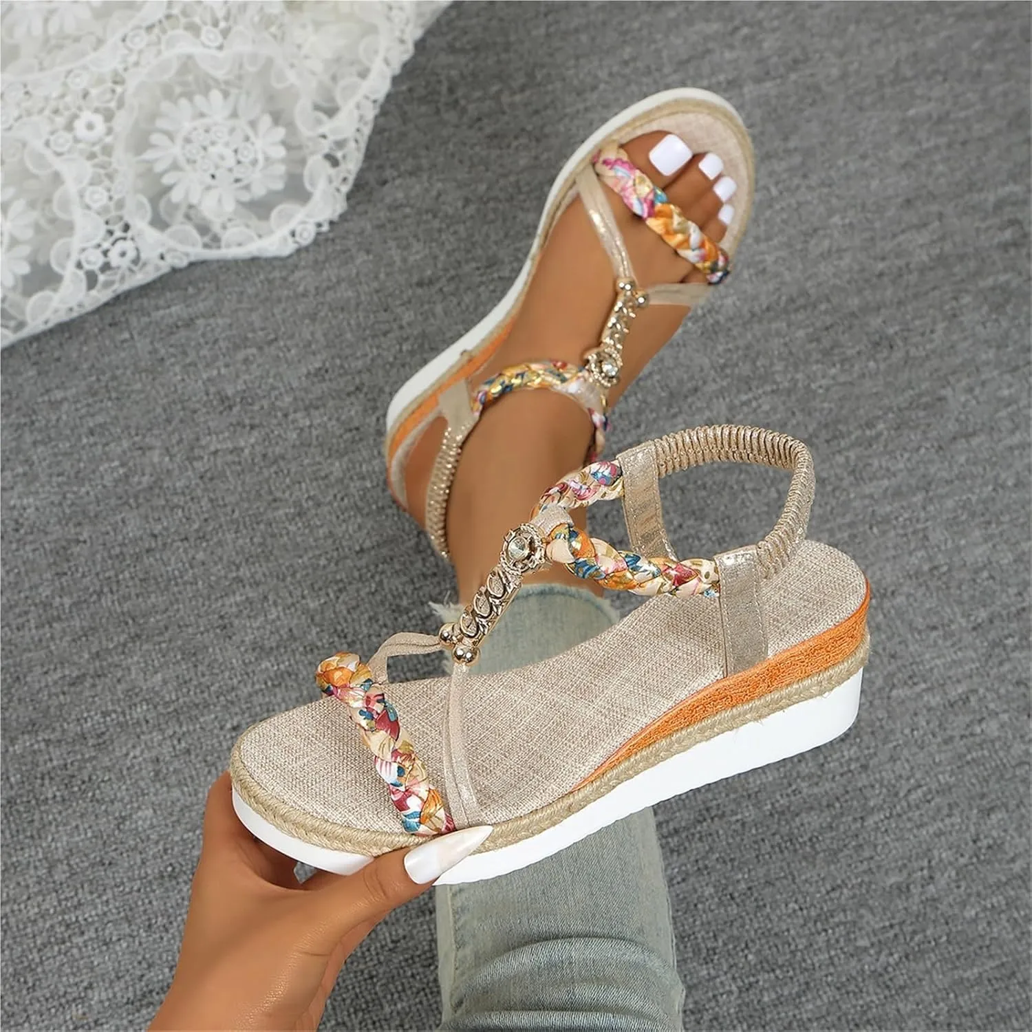 Plus Size Women's Fashion Wedge Heel Thick Sole Comfort Sandals Summer Beach Sandals Wedding Party Dresses Shoes