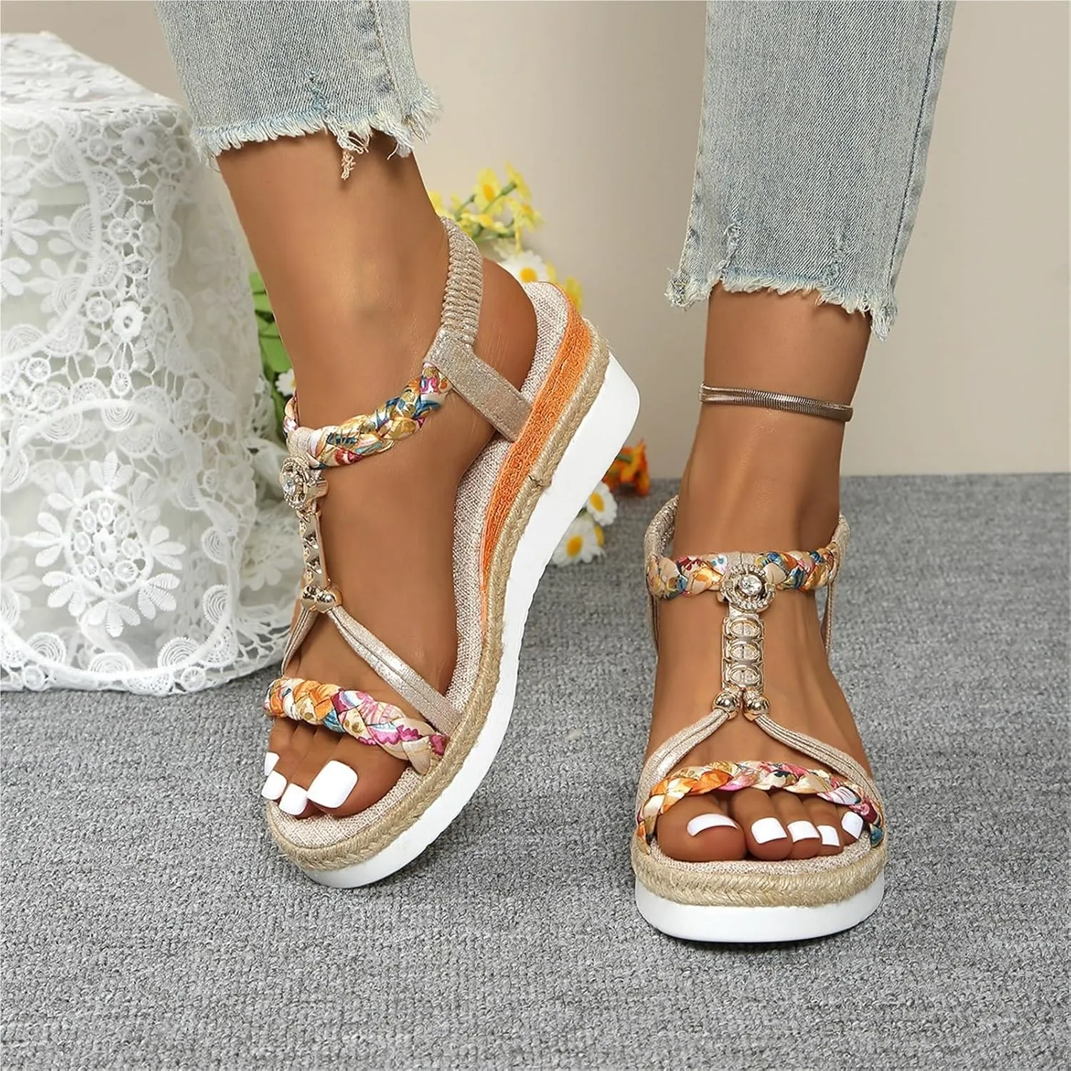 Plus Size Women's Fashion Wedge Heel Thick Sole Comfort Sandals Summer Beach Sandals Wedding Party Dresses Shoes