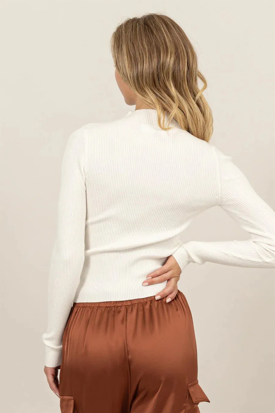 Ribbed Mock Neck Long Sleeve Sweater Top
