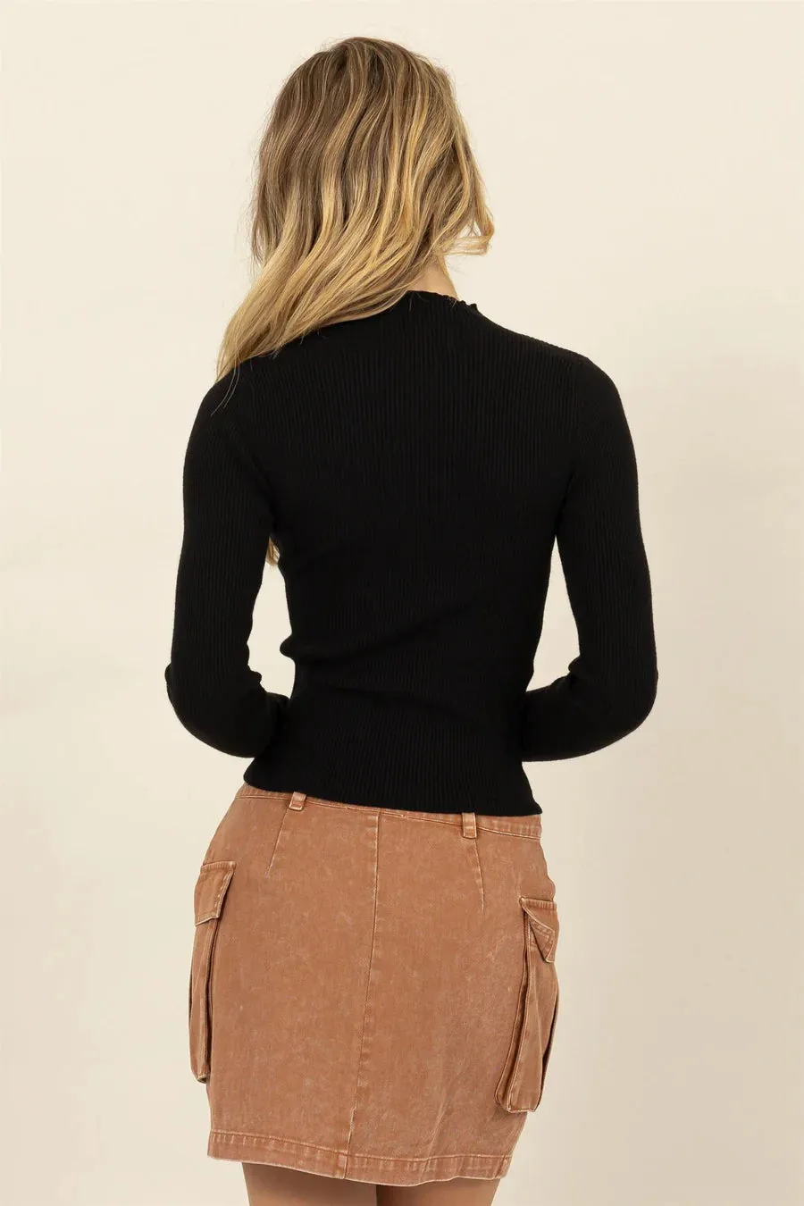 Ribbed Mock Neck Long Sleeve Sweater Top