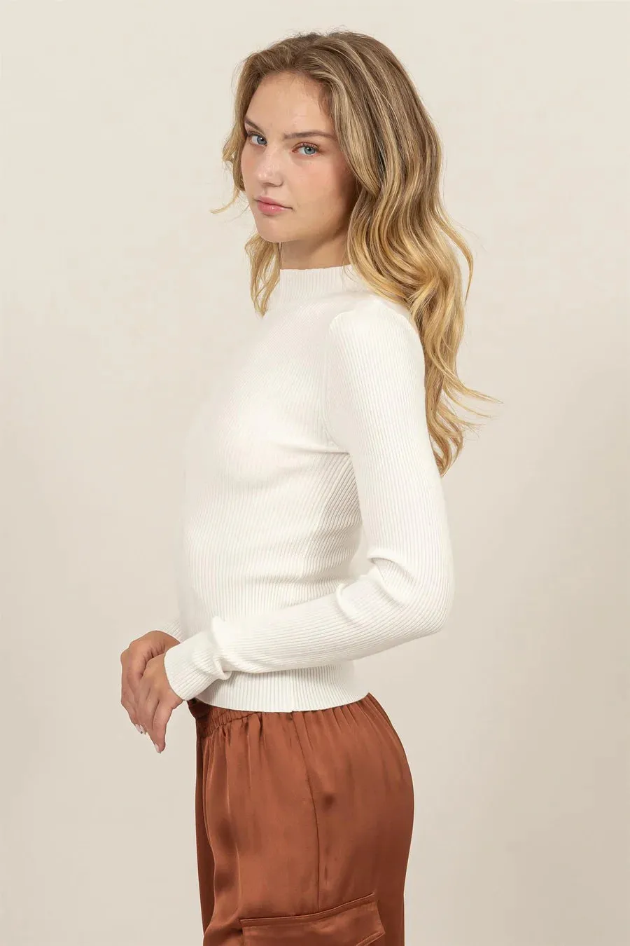 Ribbed Mock Neck Long Sleeve Sweater Top