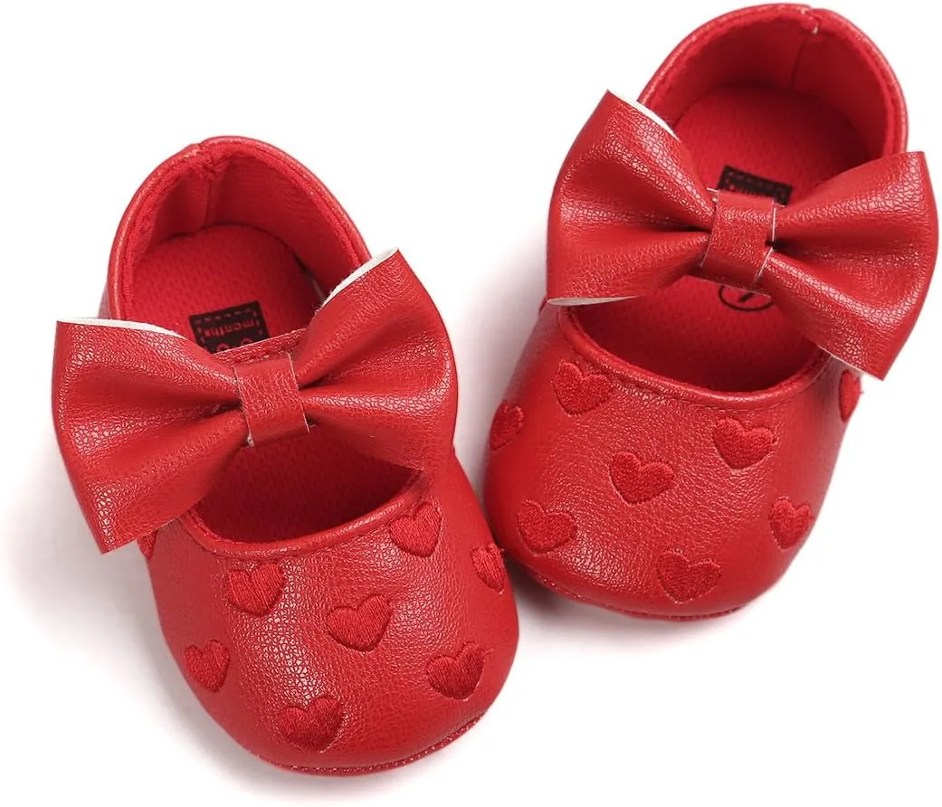 RVROVIC Baby Girls Shoes Soft Sole Mary Jane Flats Princess Dresses Shoes PU Cute Bow Prewalker