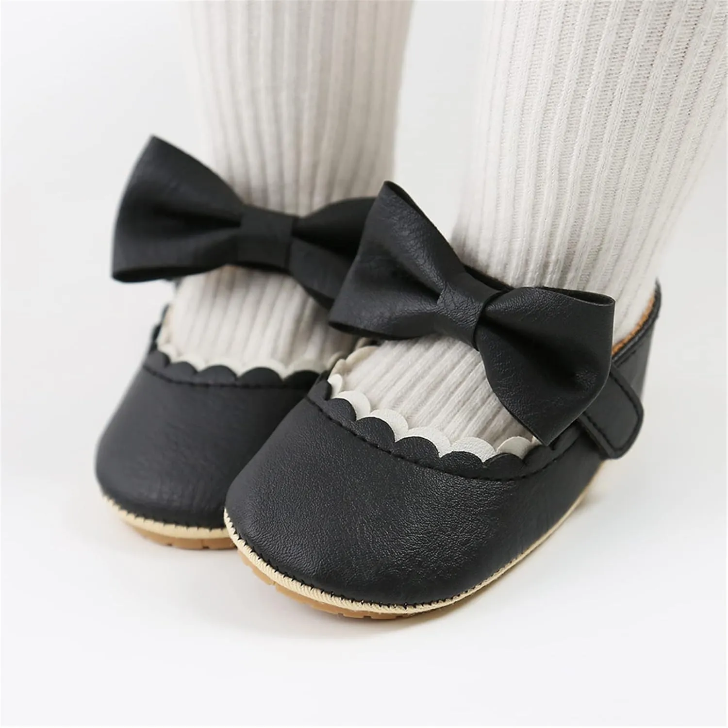RVROVIC Baby Girls Shoes Soft Sole Mary Jane Flats Princess Dresses Shoes PU Cute Bow Prewalker
