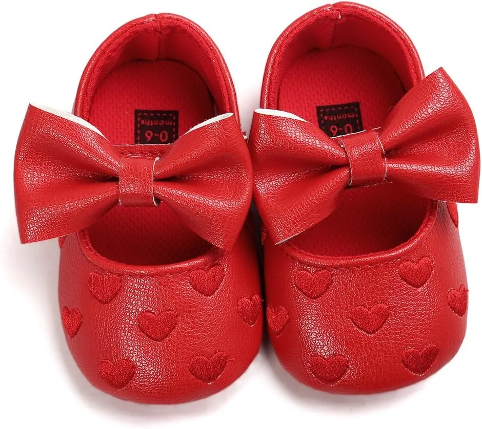 RVROVIC Baby Girls Shoes Soft Sole Mary Jane Flats Princess Dresses Shoes PU Cute Bow Prewalker