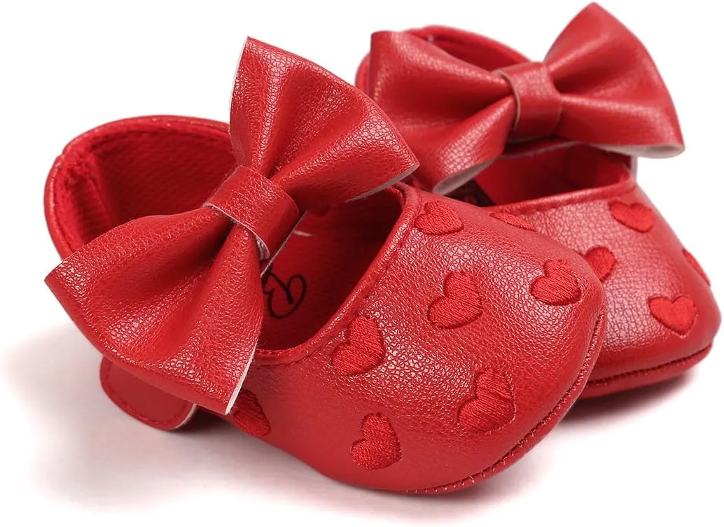 RVROVIC Baby Girls Shoes Soft Sole Mary Jane Flats Princess Dresses Shoes PU Cute Bow Prewalker
