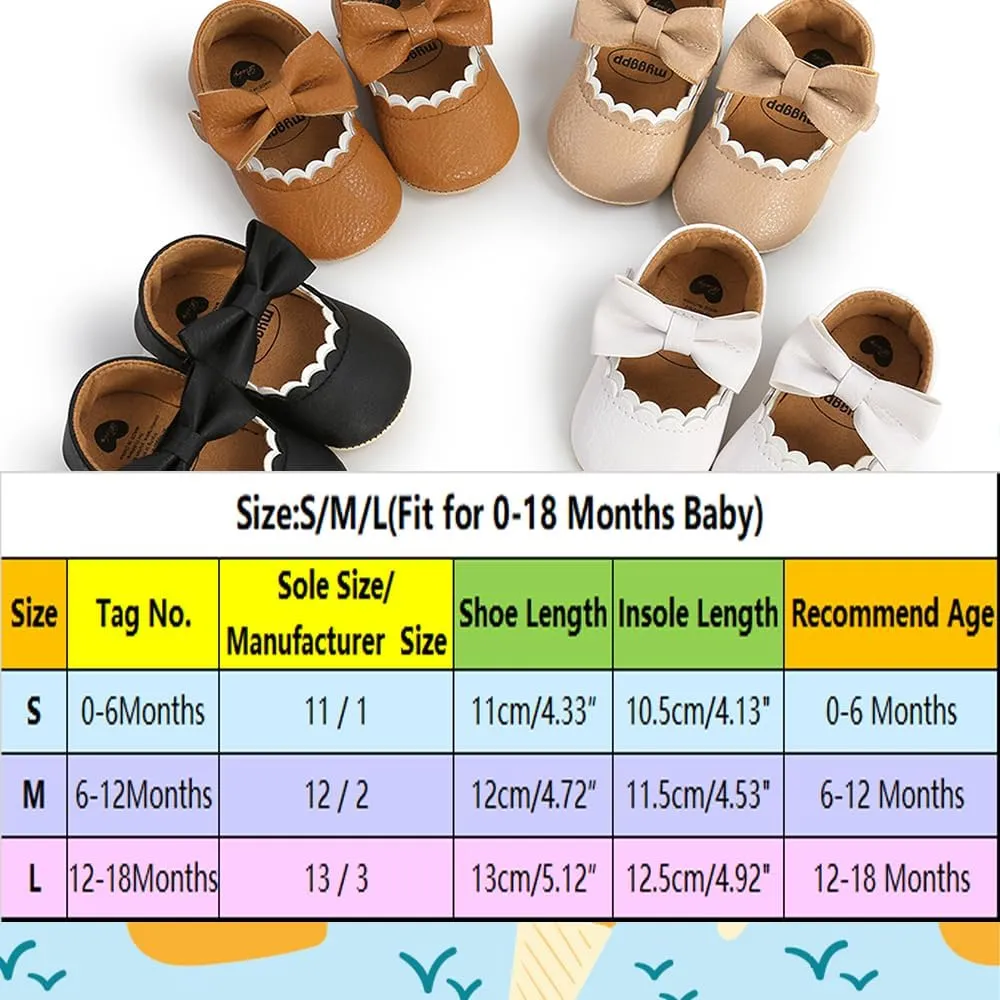 RVROVIC Baby Girls Shoes Soft Sole Mary Jane Flats Princess Dresses Shoes PU Cute Bow Prewalker