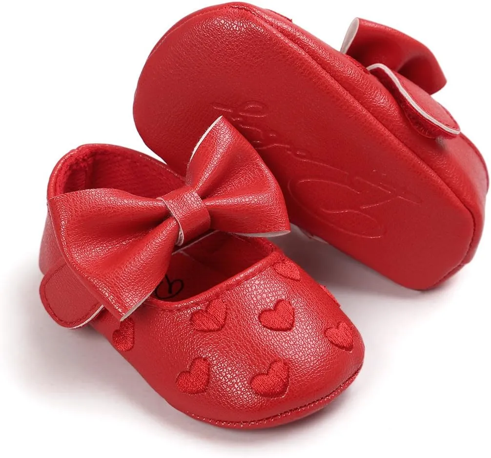 RVROVIC Baby Girls Shoes Soft Sole Mary Jane Flats Princess Dresses Shoes PU Cute Bow Prewalker