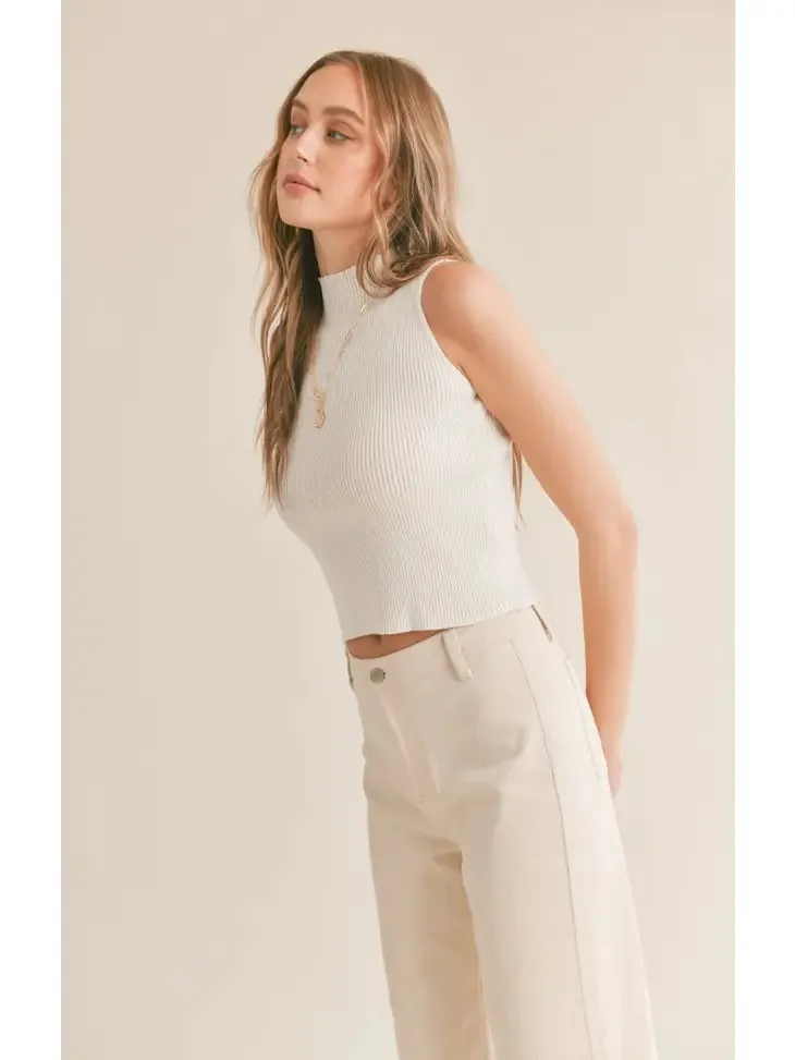 Sadie And Sage Erica Mock Neck Ribbed Tank Sweater