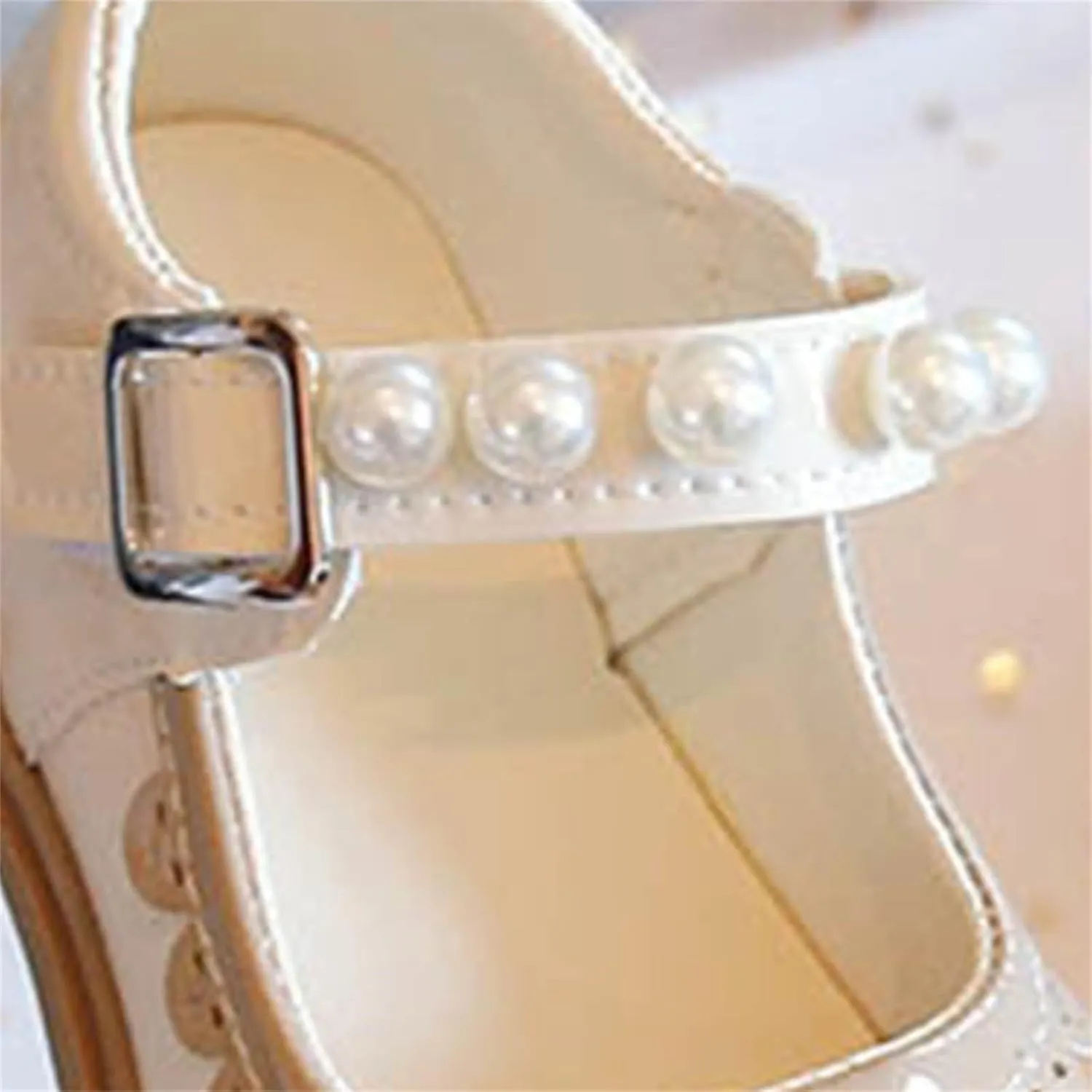 Toddler Baby Girls Mary Jane Flat with Pearls Strap Kids Formal Dress Shoes Infant Girls Slip On School Slippers