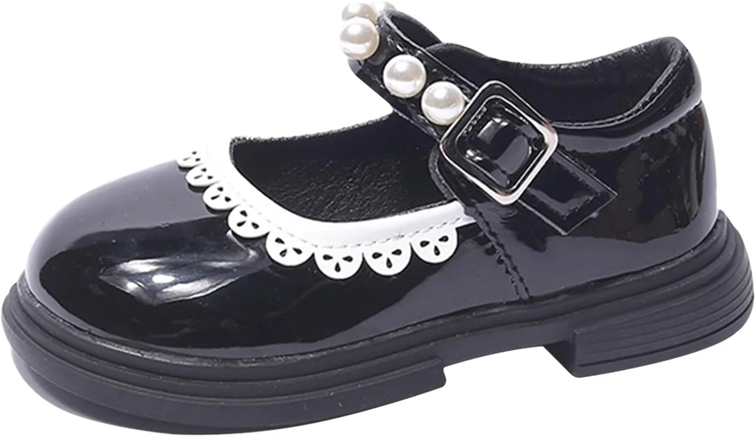 Toddler Baby Girls Mary Jane Flat with Pearls Strap Kids Formal Dress Shoes Infant Girls Slip On School Slippers