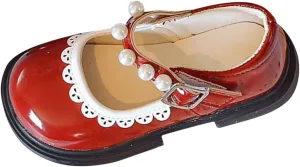 Toddler Baby Girls Mary Jane Flat with Pearls Strap Kids Formal Dress Shoes Infant Girls Slip On School Slippers