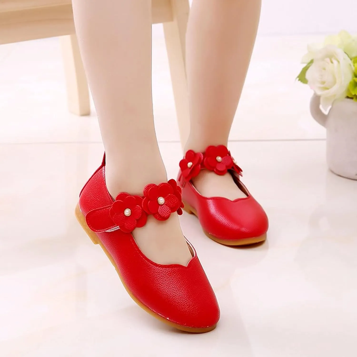 Toddler/Little Girls Mary Jane Ballerina Flat Flower Girl Non-Slip Soft Slip On Princess Dress Shoes for Wedding