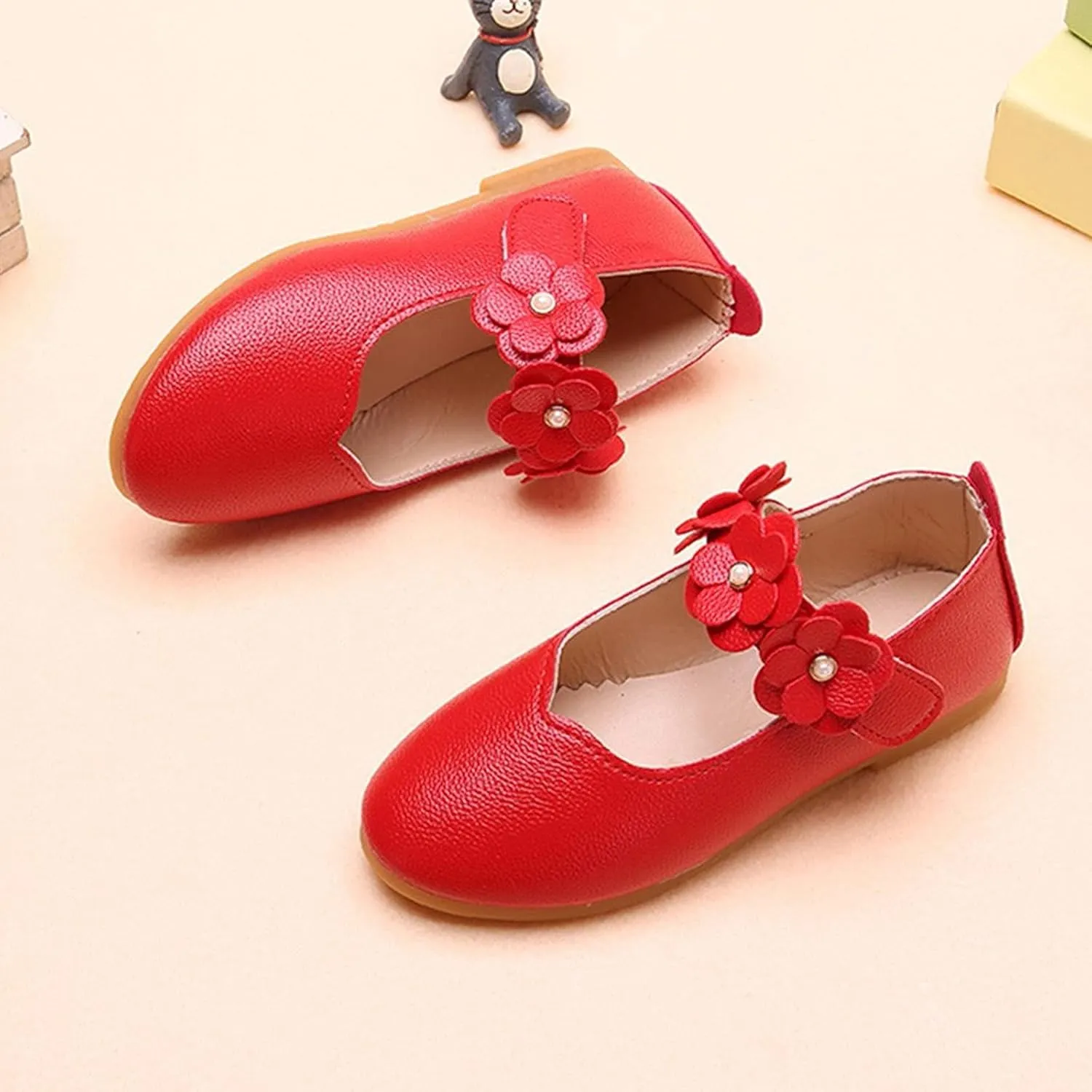 Toddler/Little Girls Mary Jane Ballerina Flat Flower Girl Non-Slip Soft Slip On Princess Dress Shoes for Wedding