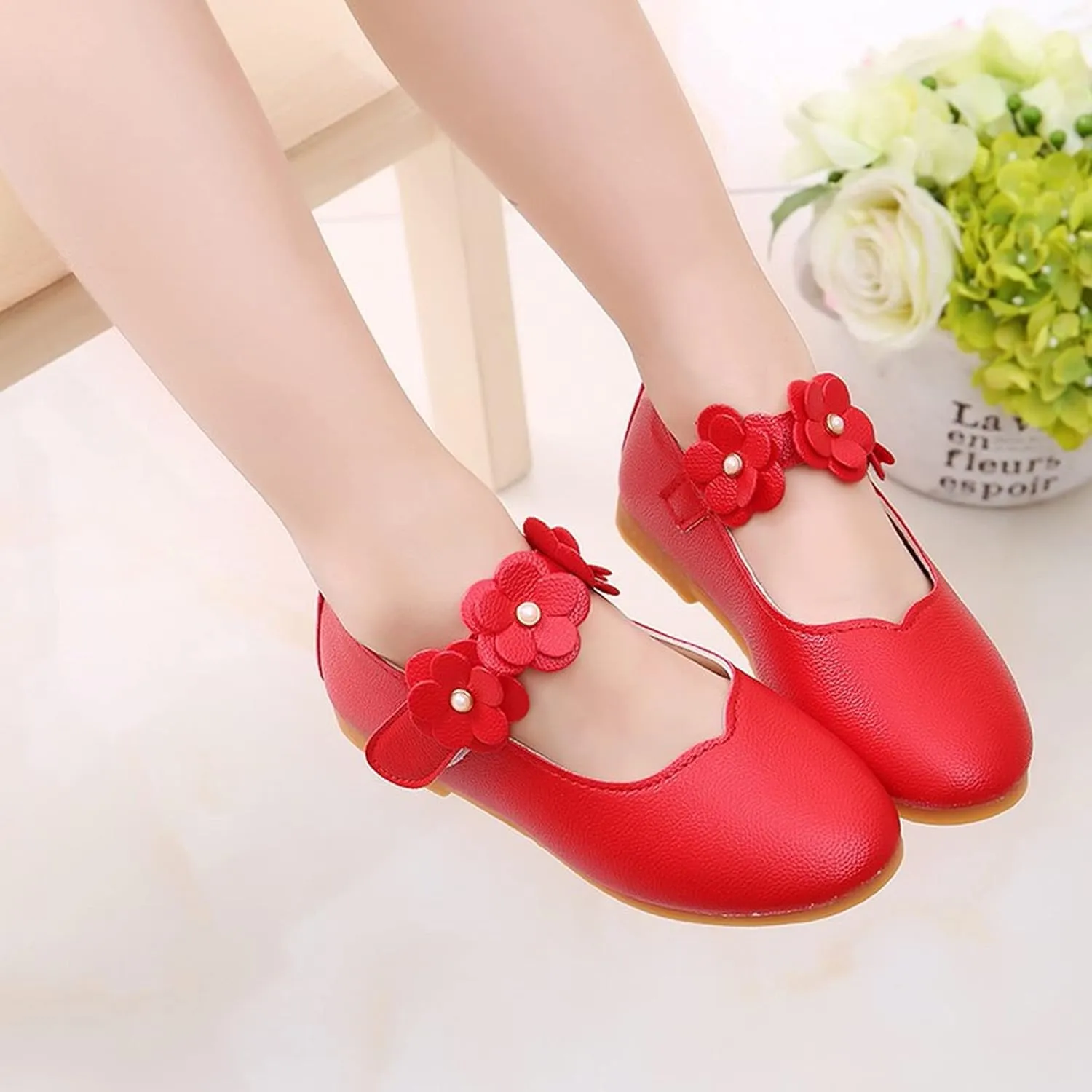 Toddler/Little Girls Mary Jane Ballerina Flat Flower Girl Non-Slip Soft Slip On Princess Dress Shoes for Wedding