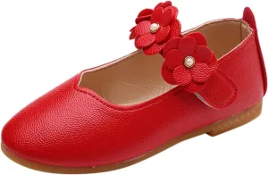 Toddler/Little Girls Mary Jane Ballerina Flat Flower Girl Non-Slip Soft Slip On Princess Dress Shoes for Wedding