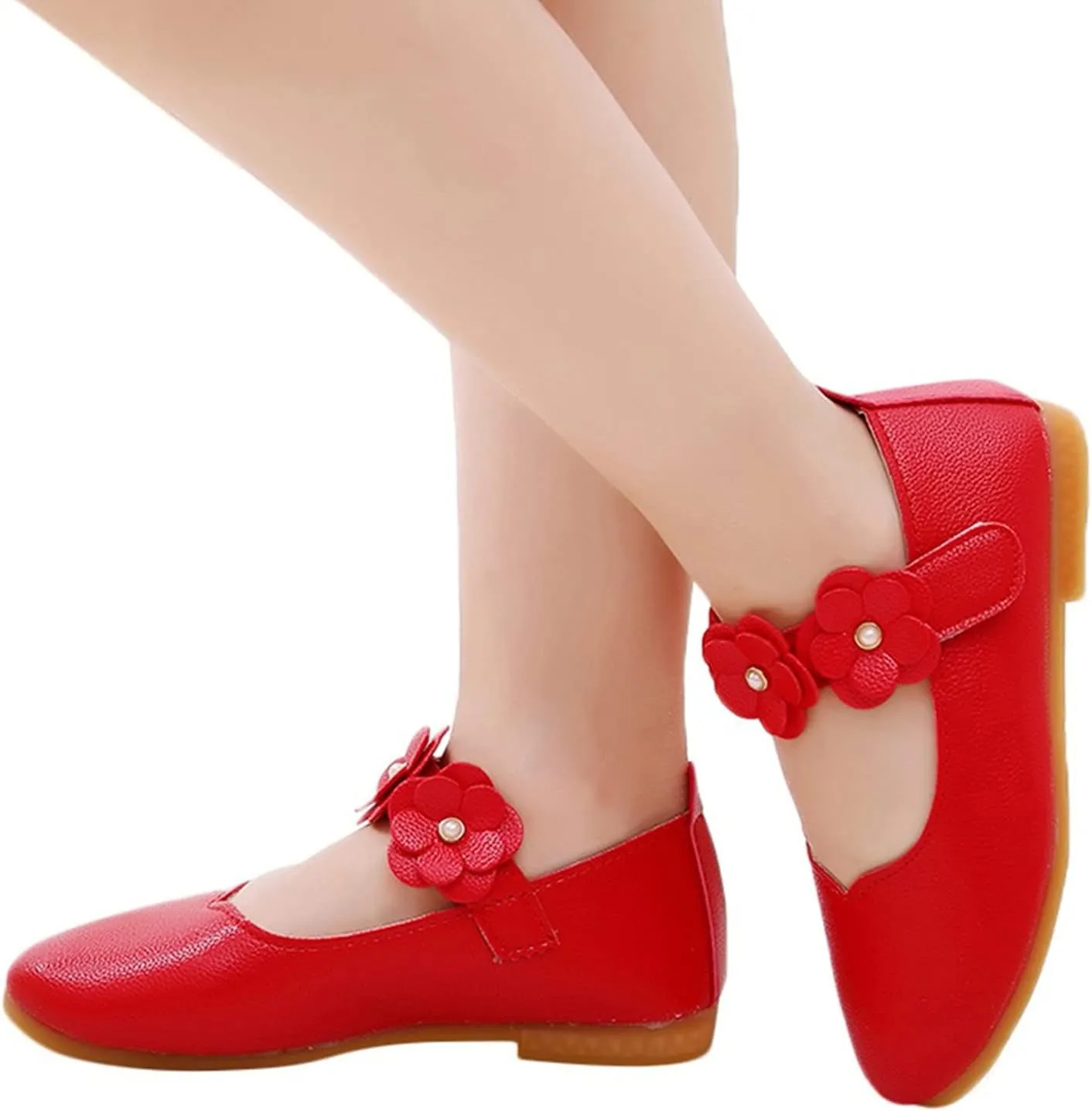 Toddler/Little Girls Mary Jane Ballerina Flat Flower Girl Non-Slip Soft Slip On Princess Dress Shoes for Wedding