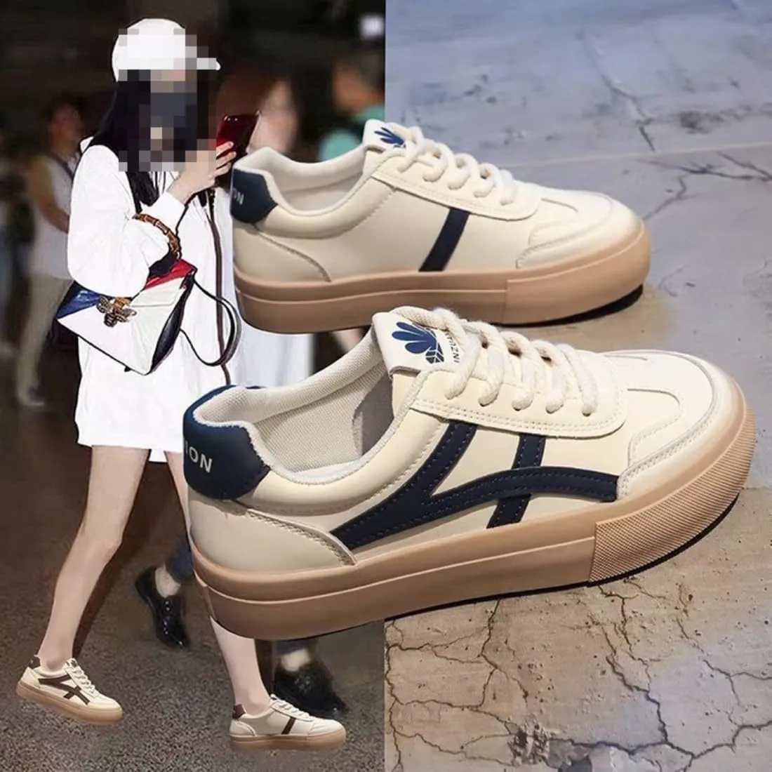Women Round Toe Color Blocking Anti Slip Trainers Classic Retro Gum Sole Sneakers Casual Tennis Skate Shoe