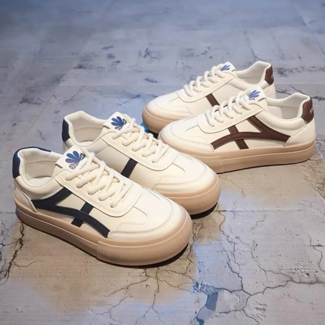 Women Round Toe Color Blocking Anti Slip Trainers Classic Retro Gum Sole Sneakers Casual Tennis Skate Shoe