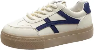 Women Round Toe Color Blocking Anti Slip Trainers Classic Retro Gum Sole Sneakers Casual Tennis Skate Shoe