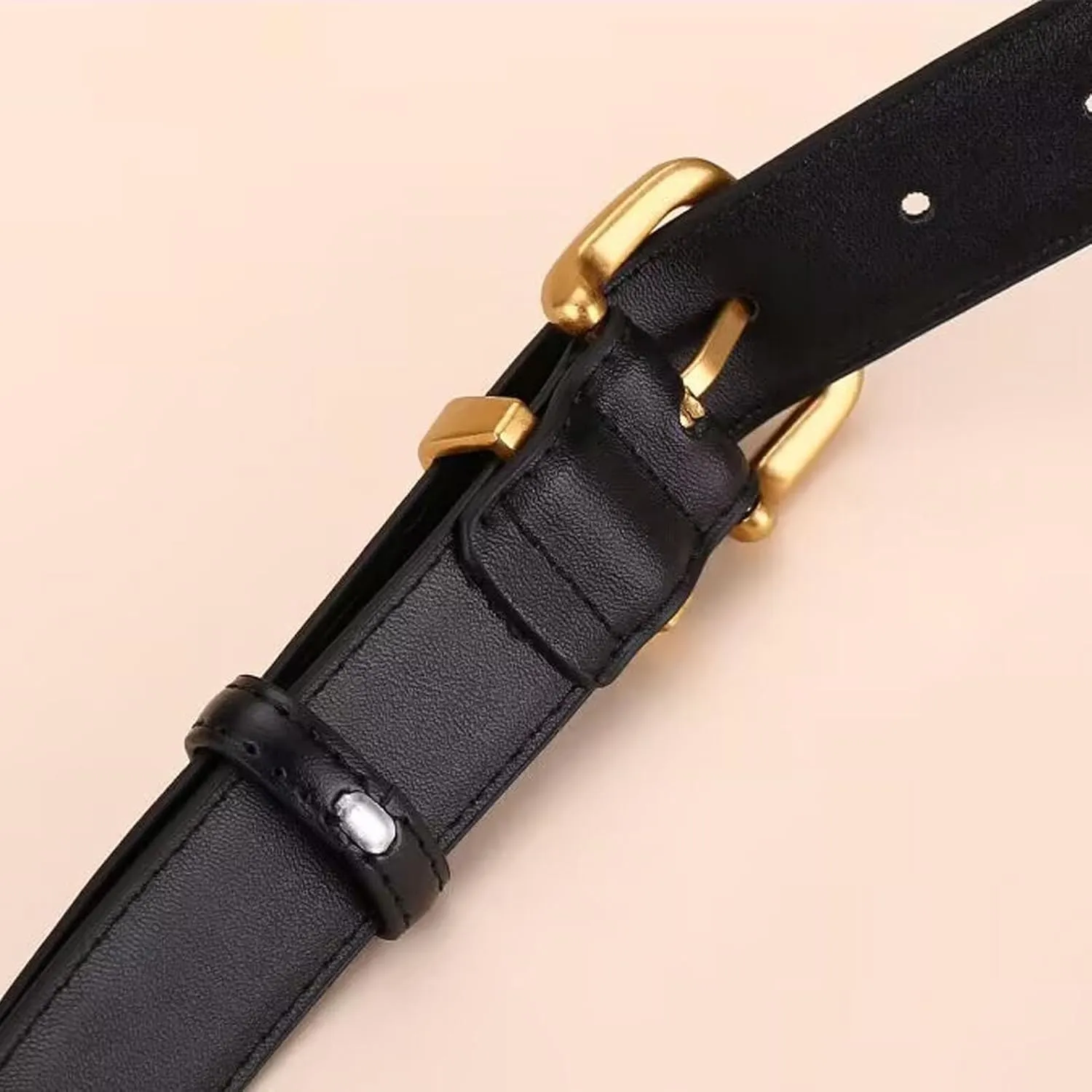 Women's Leather Belts for Jeans Pants Gold Buckle Casual Waist Dresses Belt for Ladies